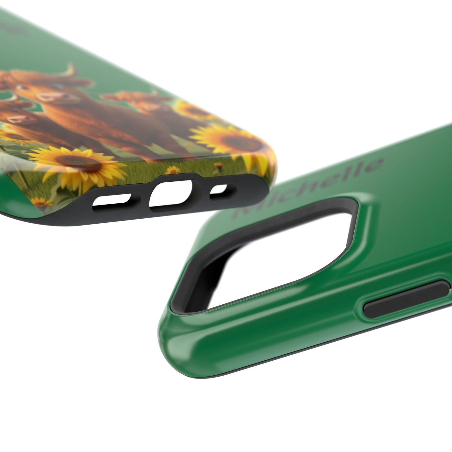 Personalized Highland Cow Phone Case - Custom Name Farm Animal Gift | Cute Green iPhone Cases for Women & Girls