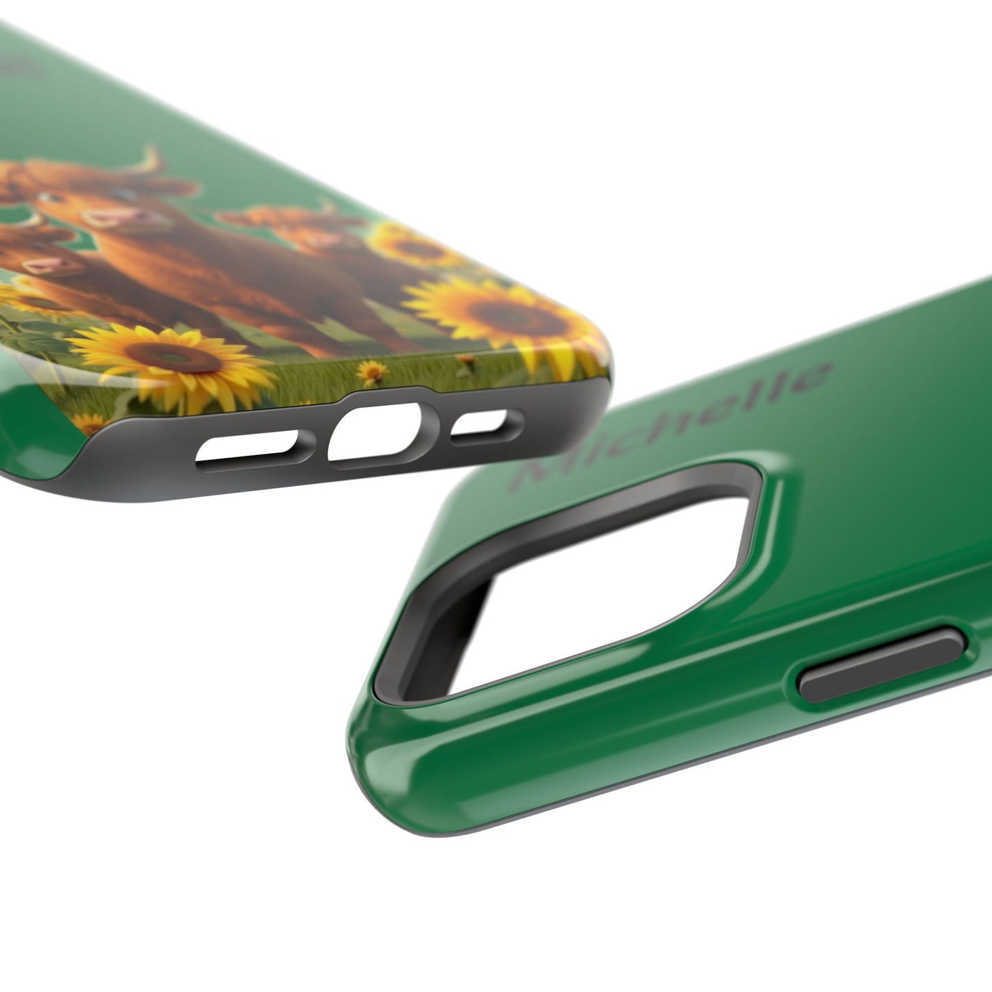 Personalized Highland Cow Phone Case - Custom Name Farm Animal Gift | Cute Green iPhone Cases for Women & Girls