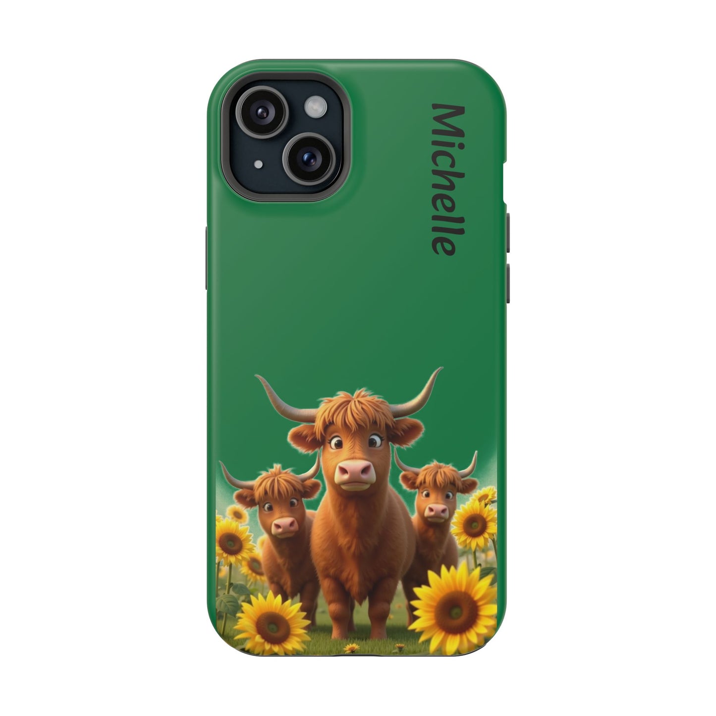 Personalized Highland Cow Phone Case - Custom Name Farm Animal Gift | Cute Green iPhone Cases for Women & Girls
