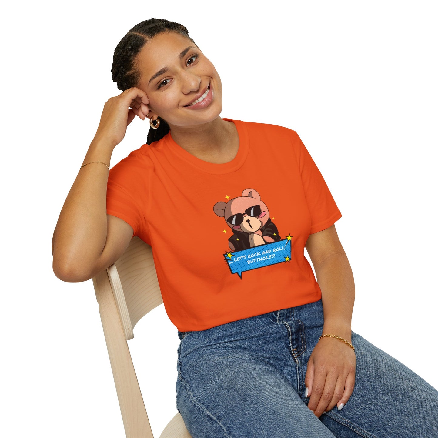 "Let’s Rock ‘n’ Roll, Buttholes!" Bold & Hilarious Graphic Tee – Sassy Body Positivity T-Shirt for the Unapologetically You