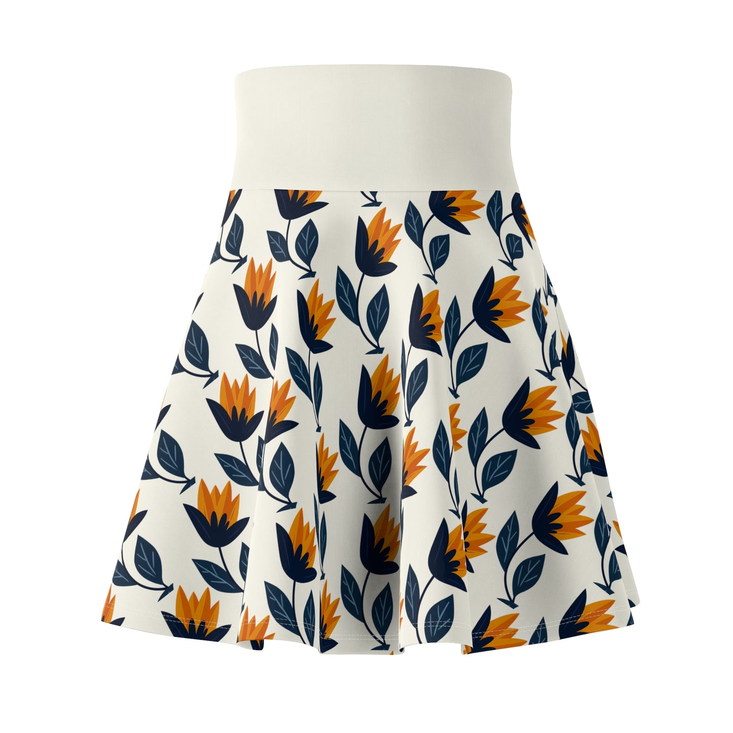 Golden Tulips Skater Skirt - Elegant Florals in Navy & Amber