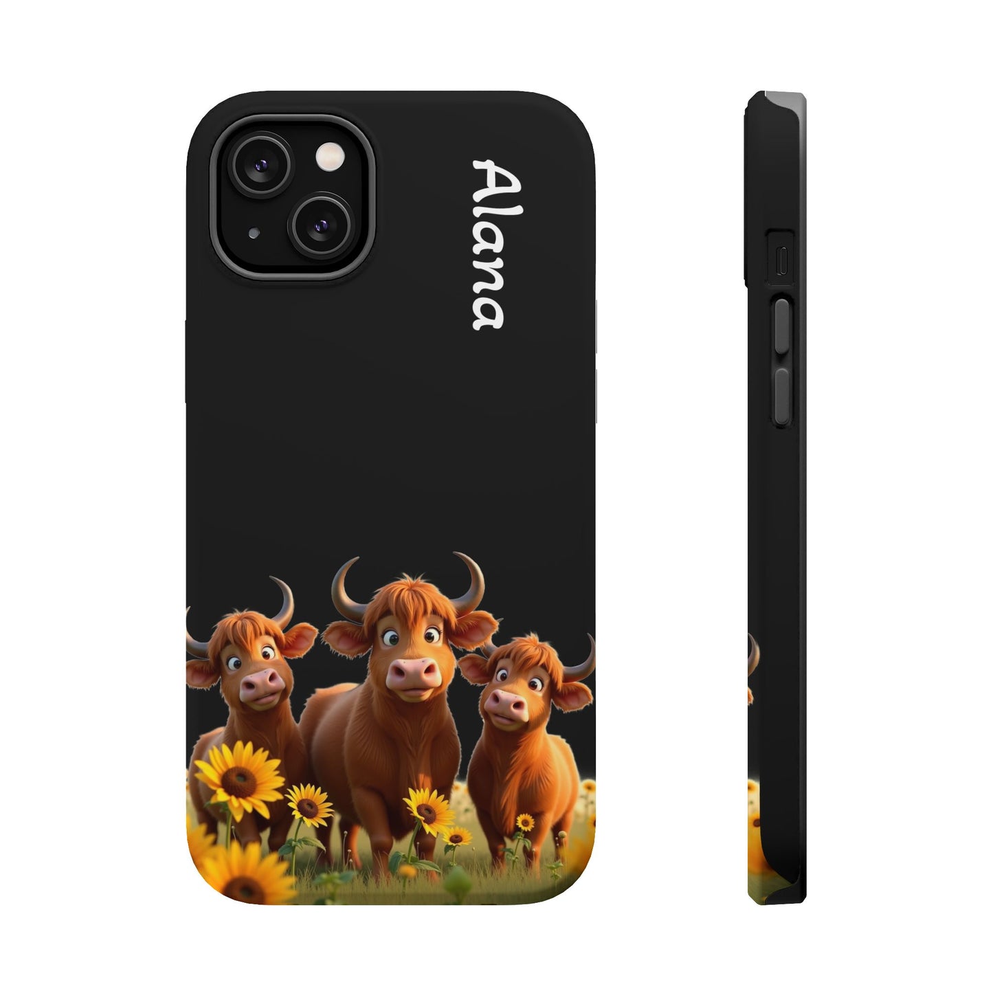 Personalized Highland Cow Phone Case - Custom Name Farm Animal Gift | Cute Black iPhone Cases for Women & Girls