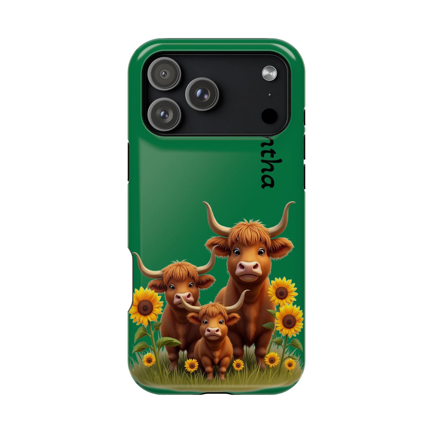 Personalized Highland Cow Phone Case - Custom Name Farm Animal Gift | Cute Green iPhone Cases for Women & Girls