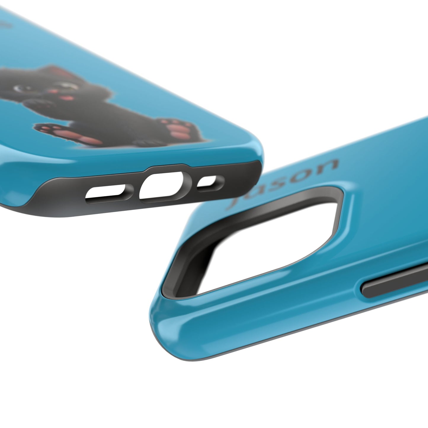 Personalized Black Kitten Phone Case - Custom Name Cat Lover Gift | Cute Teal Blue iPhone Cases for Women & Girls