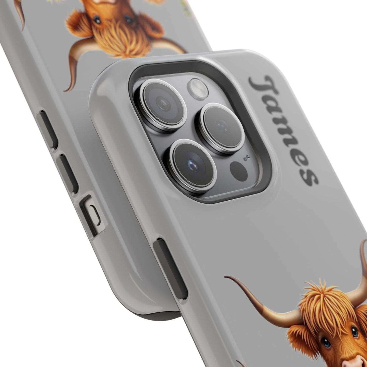 Personalized Gray Highland Cow Phone Case - Custom Name Farm Animal Gift | Cute Gray iPhone Cases for Women & Girls