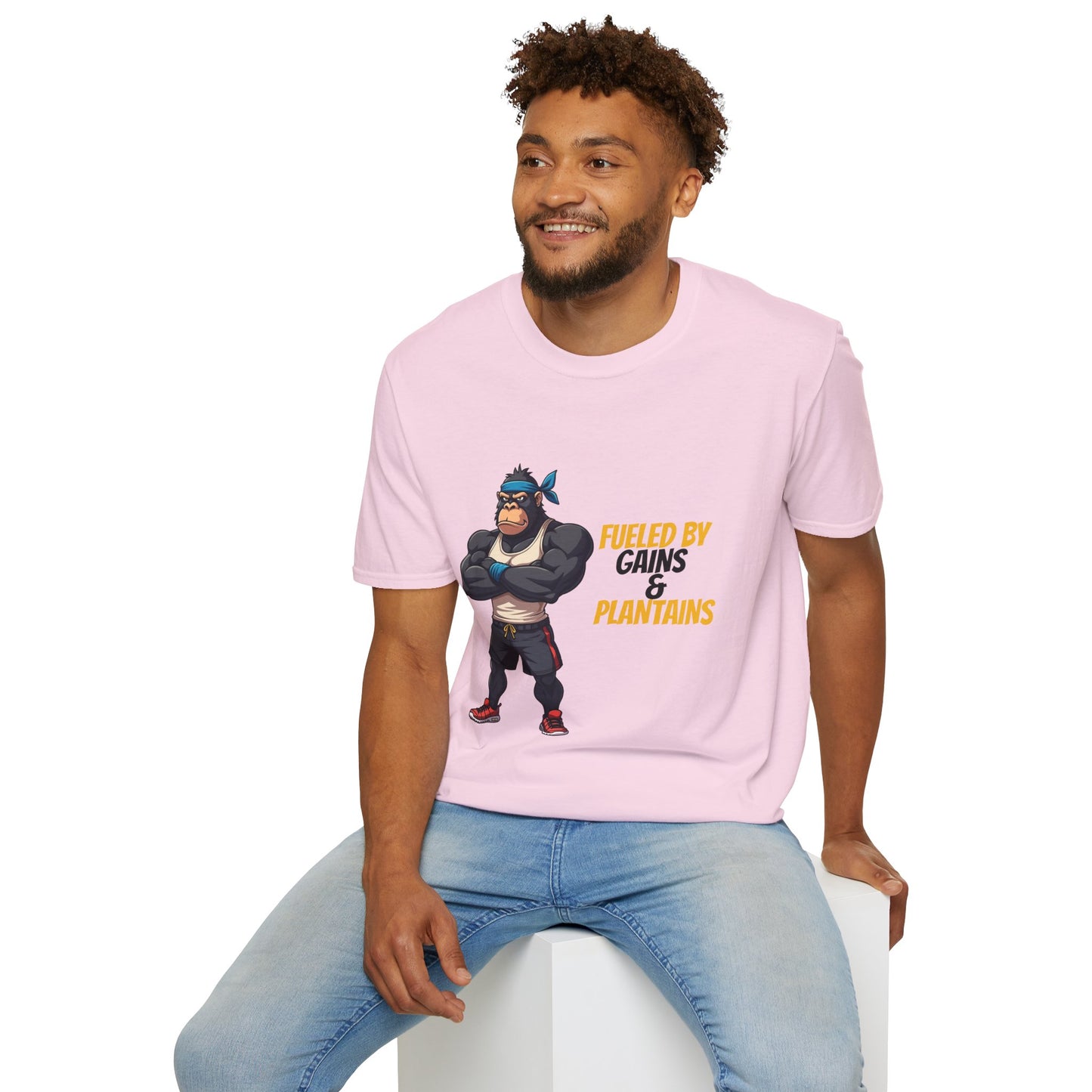 Fueled by Gains & Plantains β Funny Gym Gorilla T-Shirt