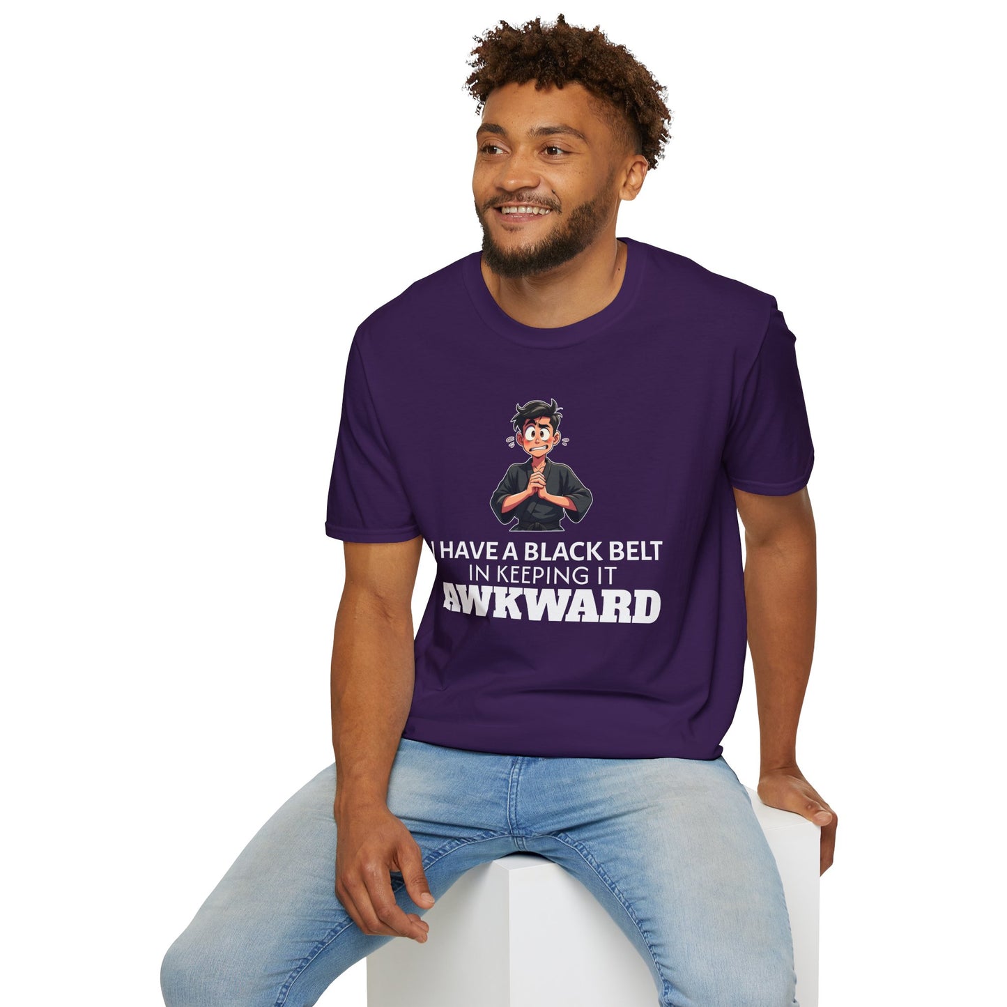 Funny Black Belt in Keeping It Awkward T-Shirt β Sarcastic Karate Kid Cartoon Tee, Ironic Humor Gift for Socially Clumsy & Relatable Souls