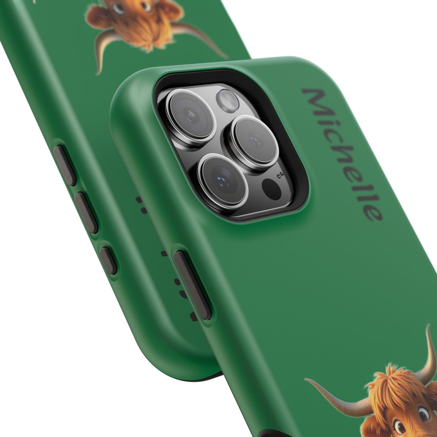 Personalized Highland Cow Phone Case - Custom Name Farm Animal Gift | Cute Green iPhone Cases for Women & Girls