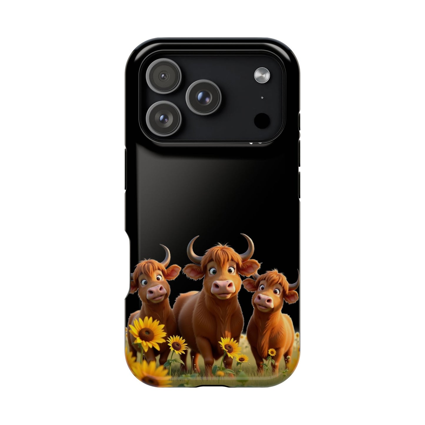 Personalized Highland Cow Phone Case - Custom Name Farm Animal Gift | Cute Black iPhone Cases for Women & Girls