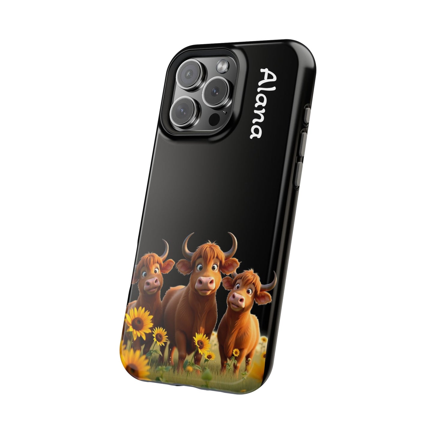 Personalized Highland Cow Phone Case - Custom Name Farm Animal Gift | Cute Black iPhone Cases for Women & Girls
