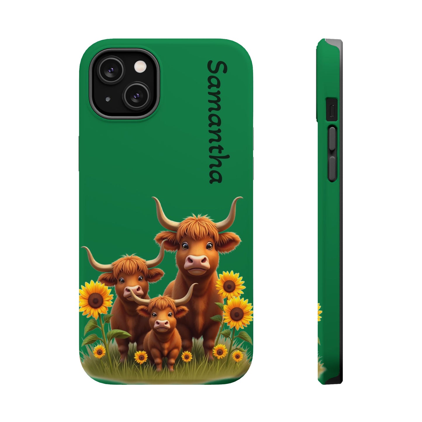 Personalized Highland Cow Phone Case - Custom Name Farm Animal Gift | Cute Green iPhone Cases for Women & Girls