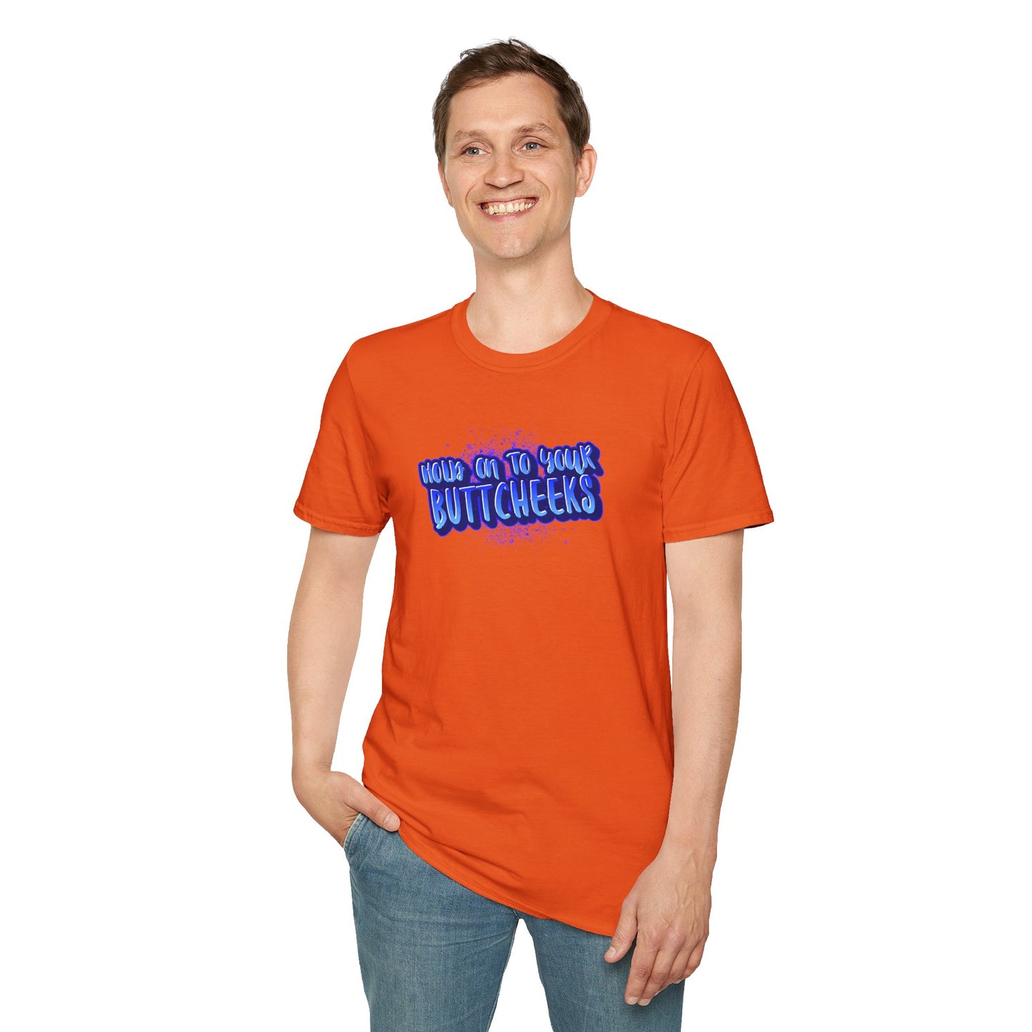 'Hold On To Your Buttcheeks' - Humorous Unisex Lightweight Cotton T-Shirt