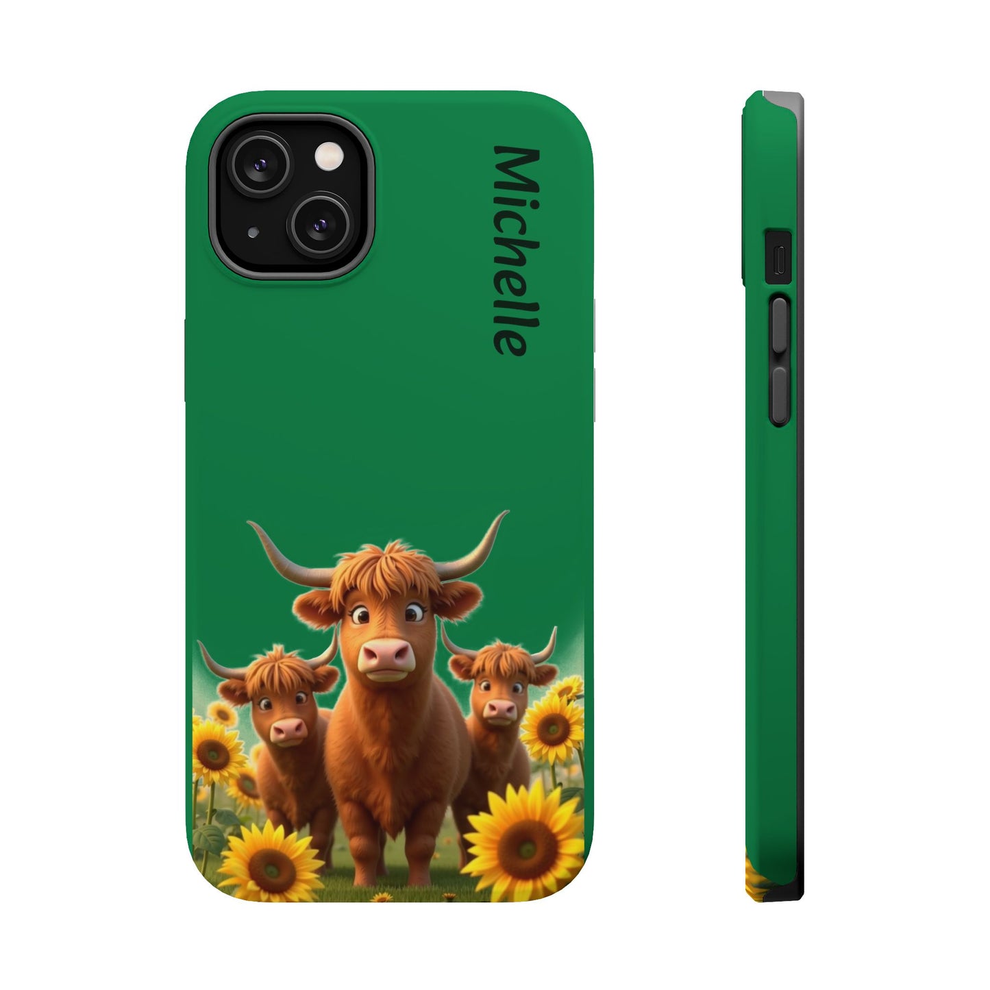 Personalized Highland Cow Phone Case - Custom Name Farm Animal Gift | Cute Green iPhone Cases for Women & Girls