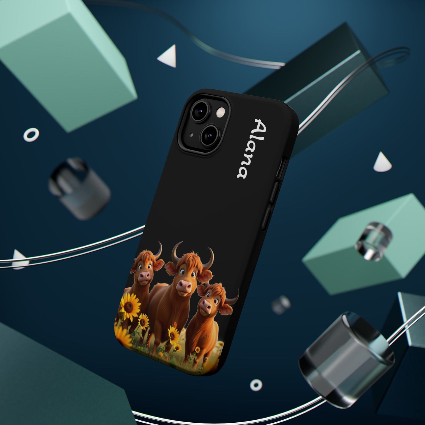 Personalized Highland Cow Phone Case - Custom Name Farm Animal Gift | Cute Black iPhone Cases for Women & Girls