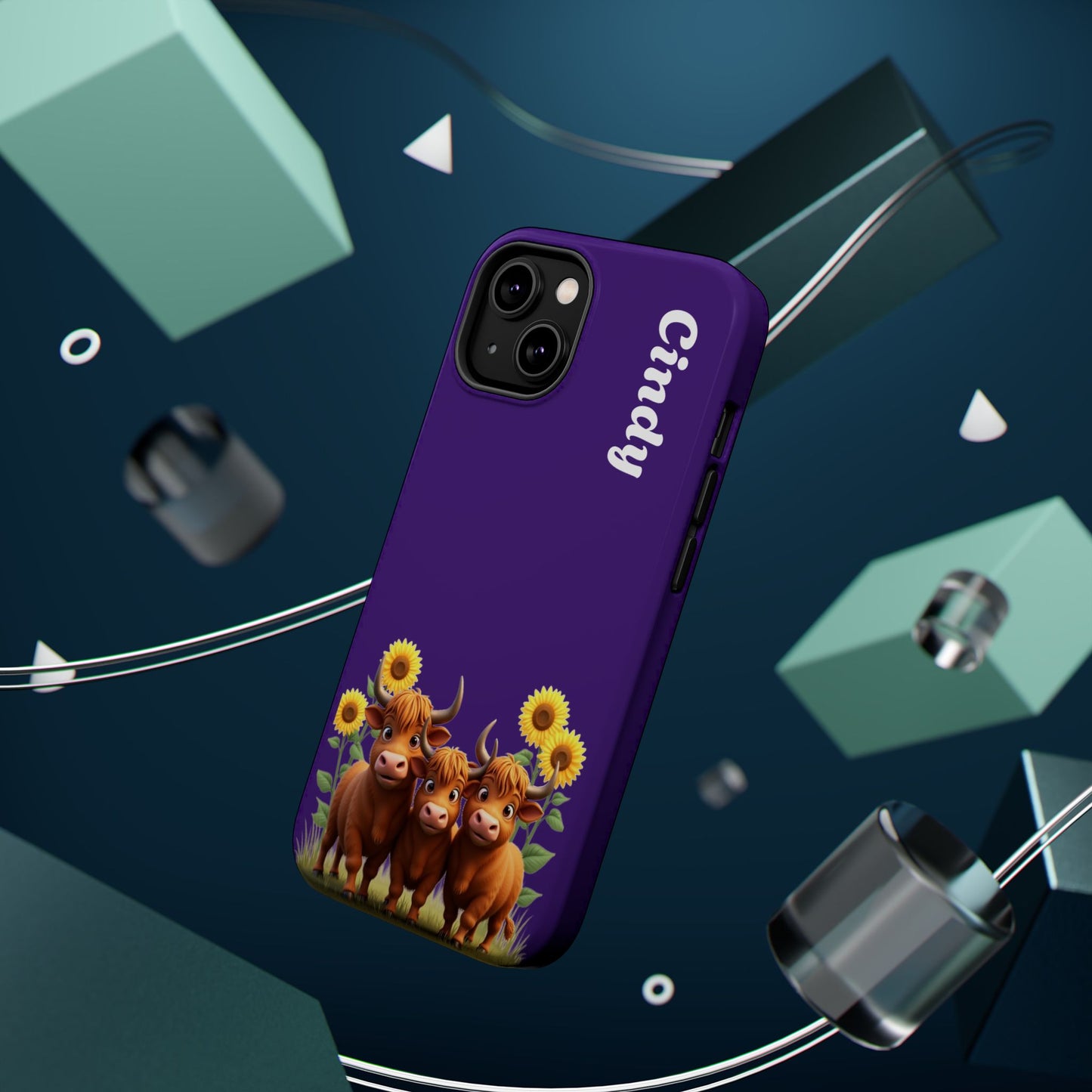 Personalized Purple Highland Cow Phone Case - Custom Name Farm Animal Gift | Cute Purple iPhone Cases for Women & Girls