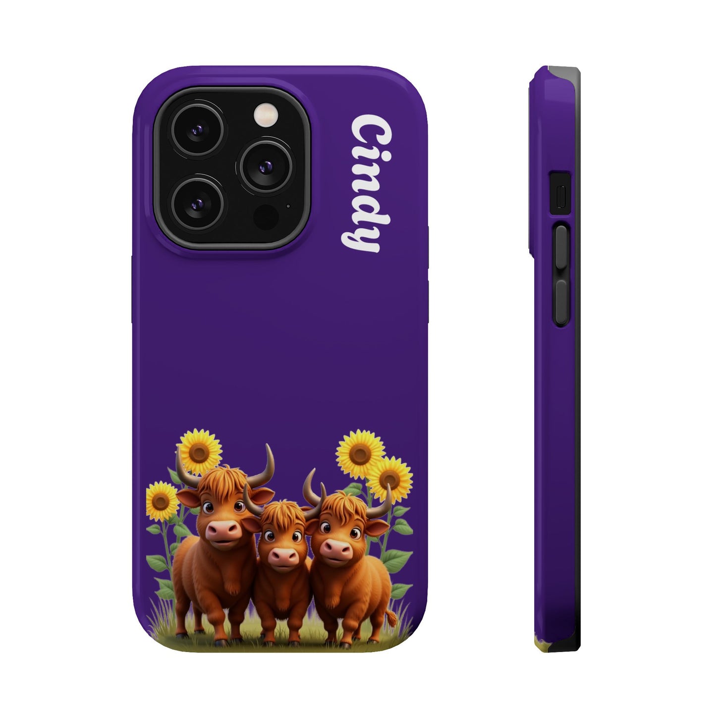 Personalized Purple Highland Cow Phone Case - Custom Name Farm Animal Gift | Cute Purple iPhone Cases for Women & Girls