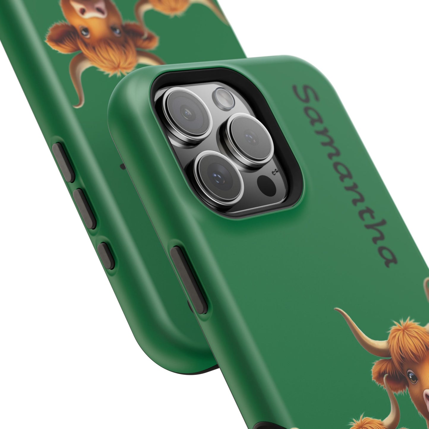 Personalized Highland Cow Phone Case - Custom Name Farm Animal Gift | Cute Green iPhone Cases for Women & Girls