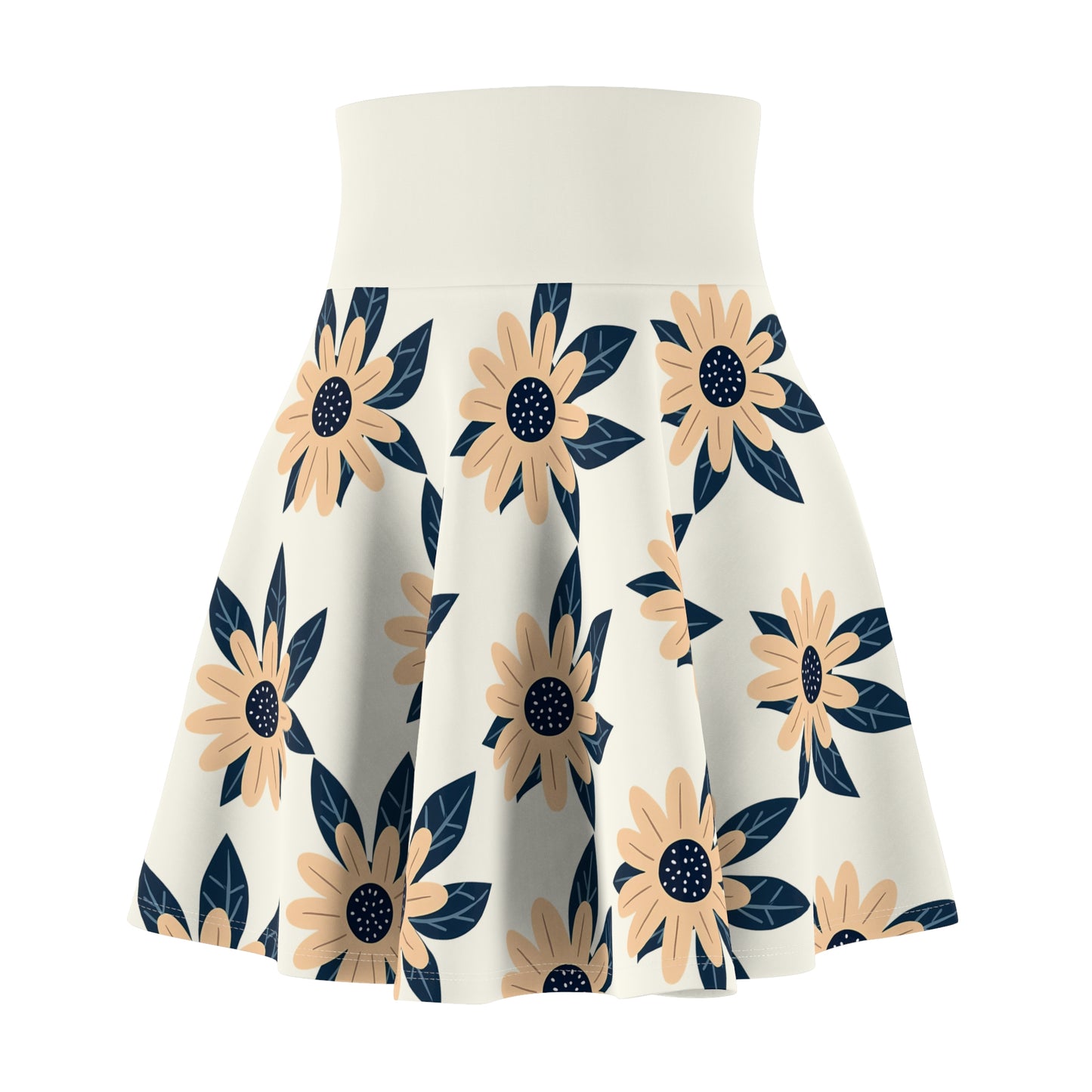 Elegant Daisy Delight Skater Skirt - Fresh Florals on White