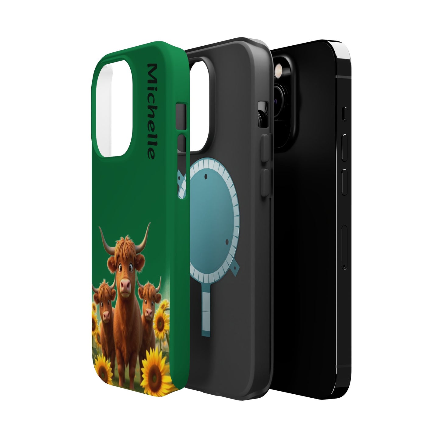Personalized Highland Cow Phone Case - Custom Name Farm Animal Gift | Cute Green iPhone Cases for Women & Girls