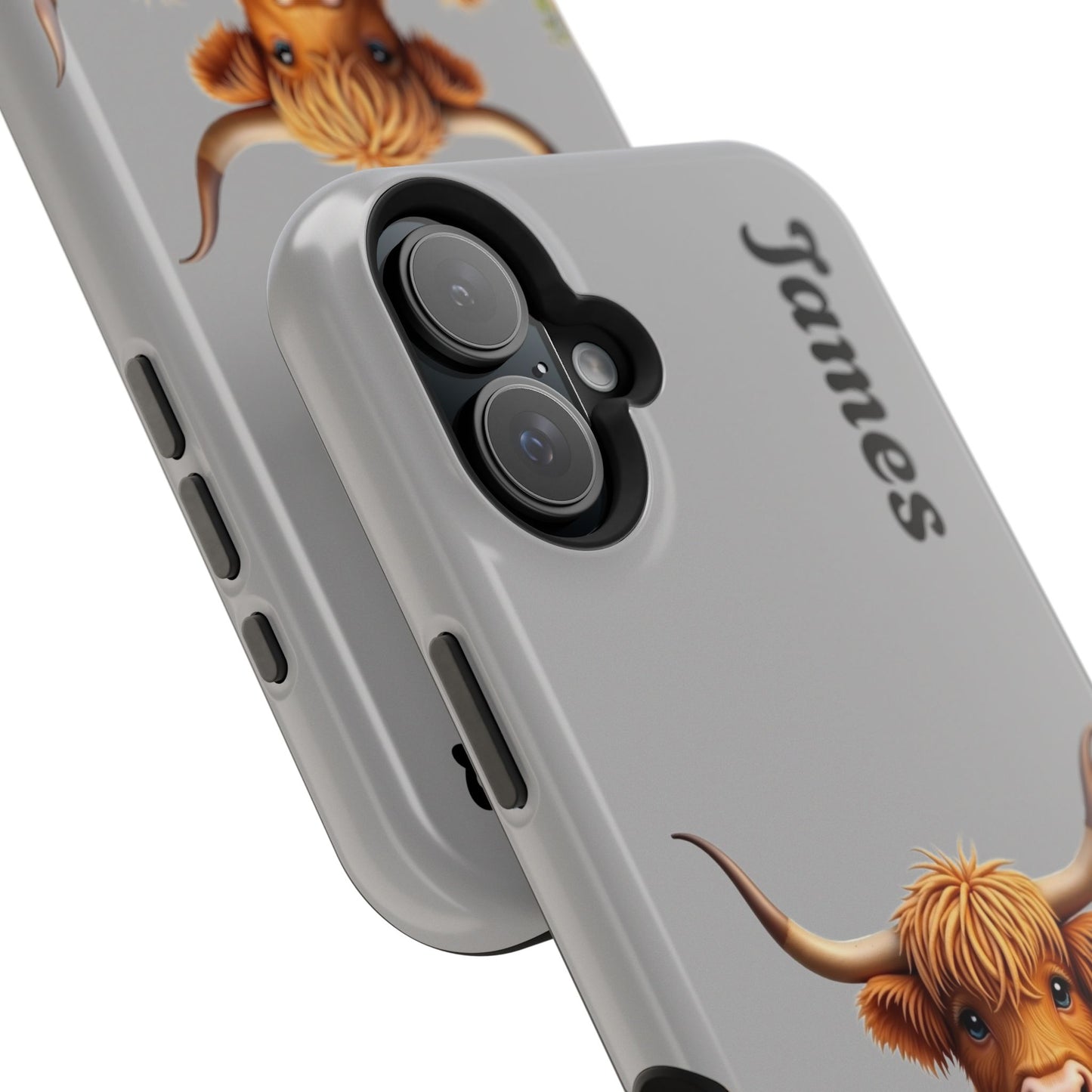 Personalized Gray Highland Cow Phone Case - Custom Name Farm Animal Gift | Cute Gray iPhone Cases for Women & Girls