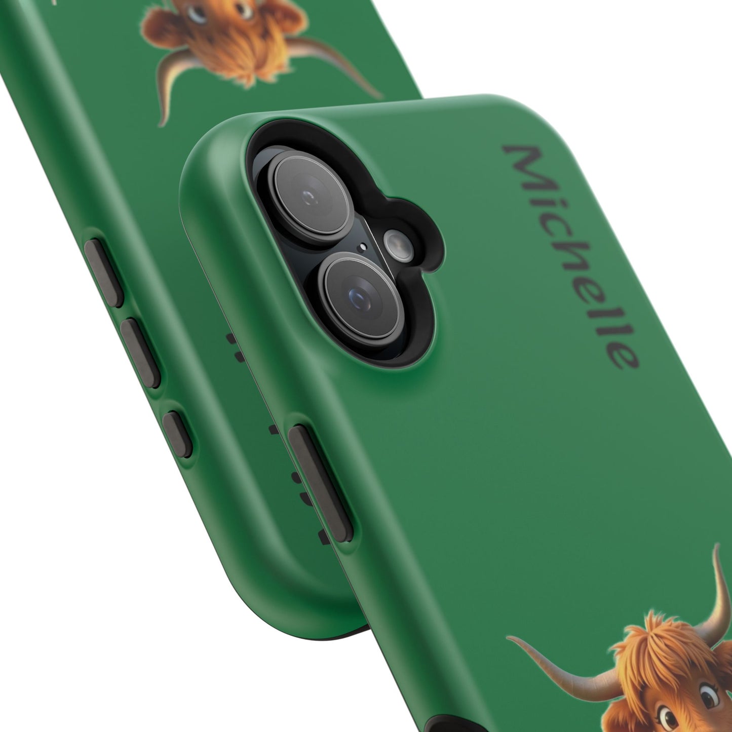 Personalized Highland Cow Phone Case - Custom Name Farm Animal Gift | Cute Green iPhone Cases for Women & Girls