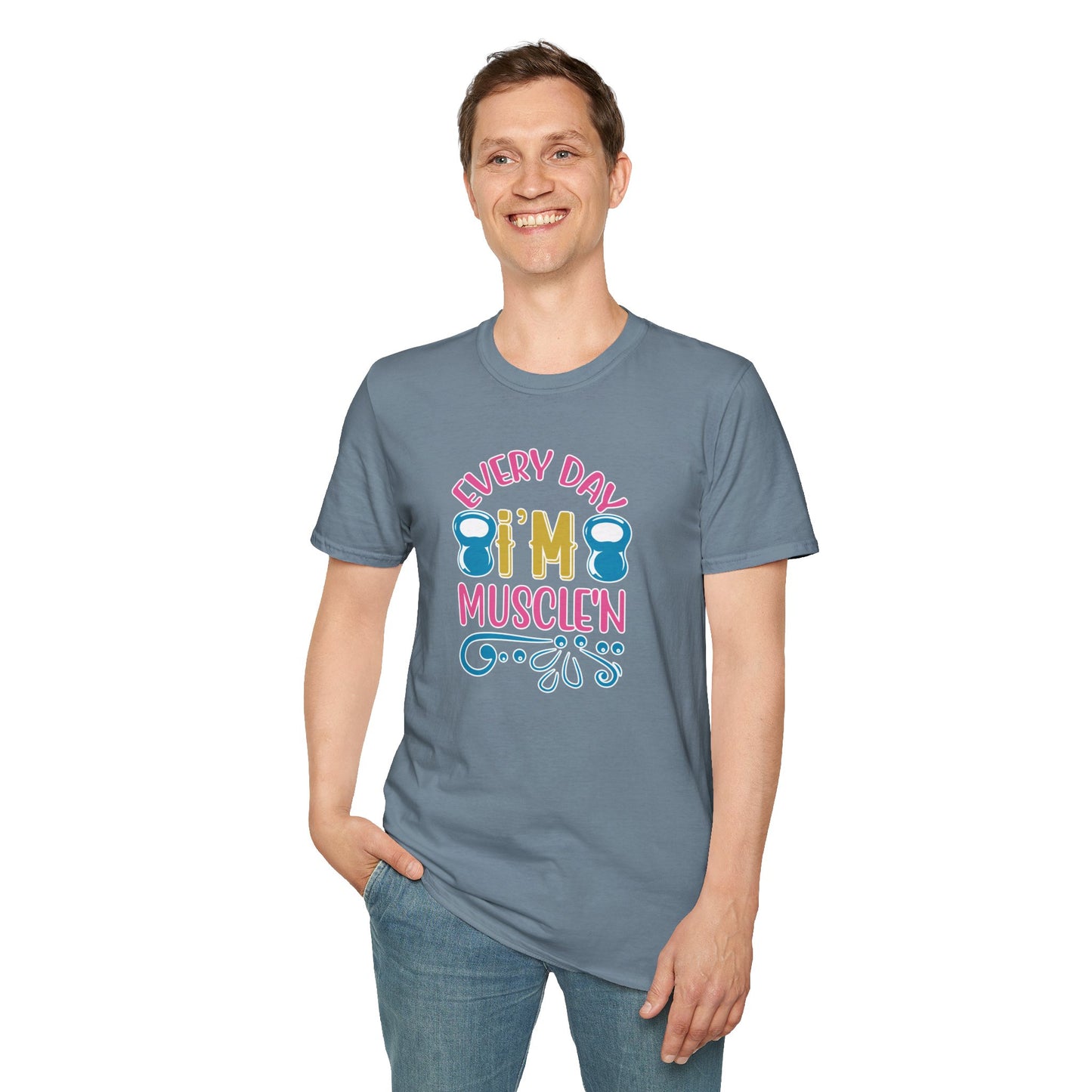 Funny Workout Shirt - “Every Day I’m Muscle’n” Gym Tee, Gift for Fitness Lovers, Motivational Exercise Clothing