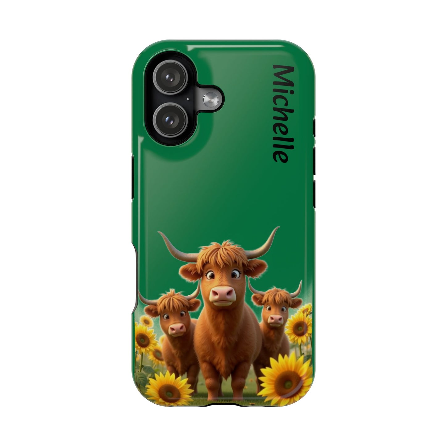 Personalized Highland Cow Phone Case - Custom Name Farm Animal Gift | Cute Green iPhone Cases for Women & Girls