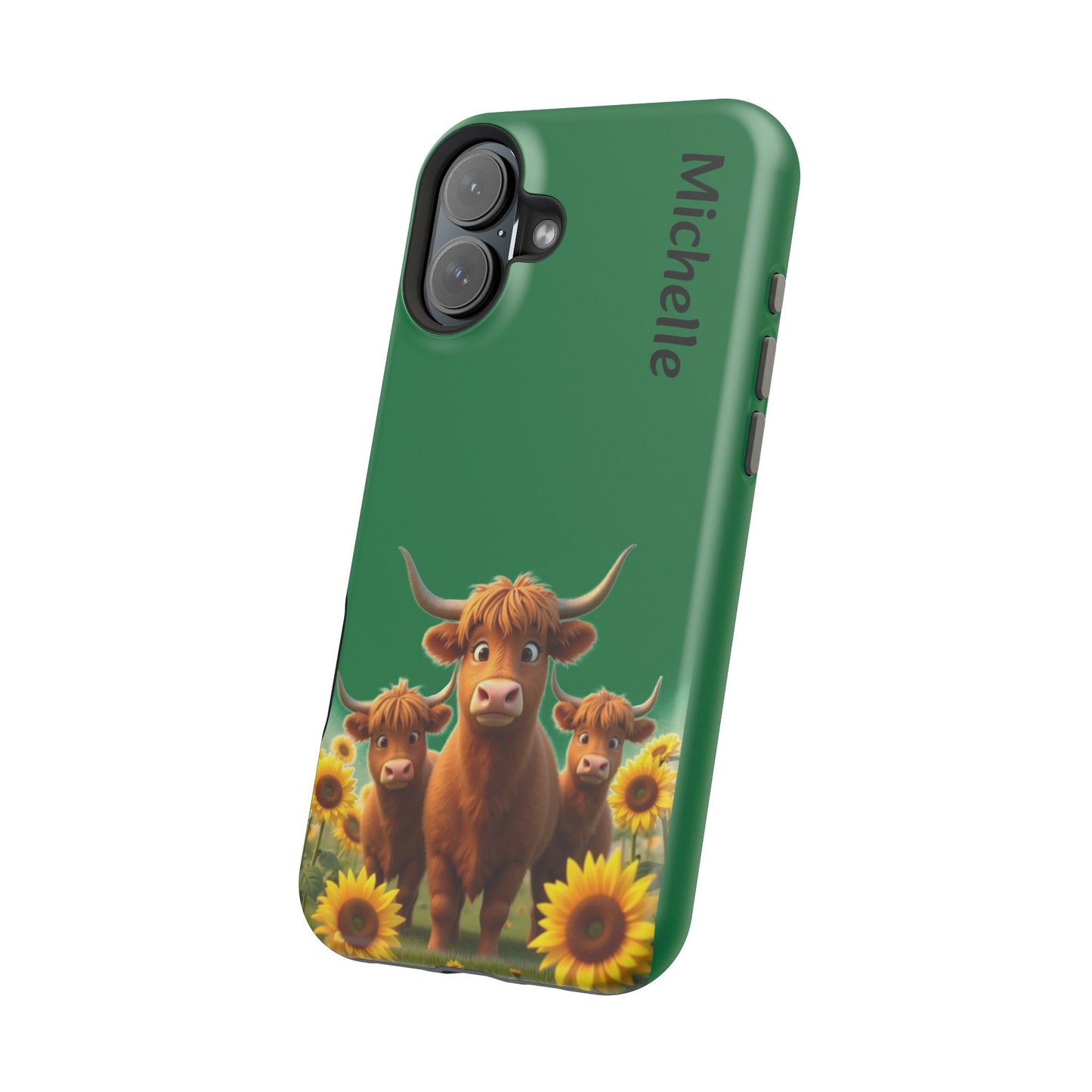 Personalized Highland Cow Phone Case - Custom Name Farm Animal Gift | Cute Green iPhone Cases for Women & Girls