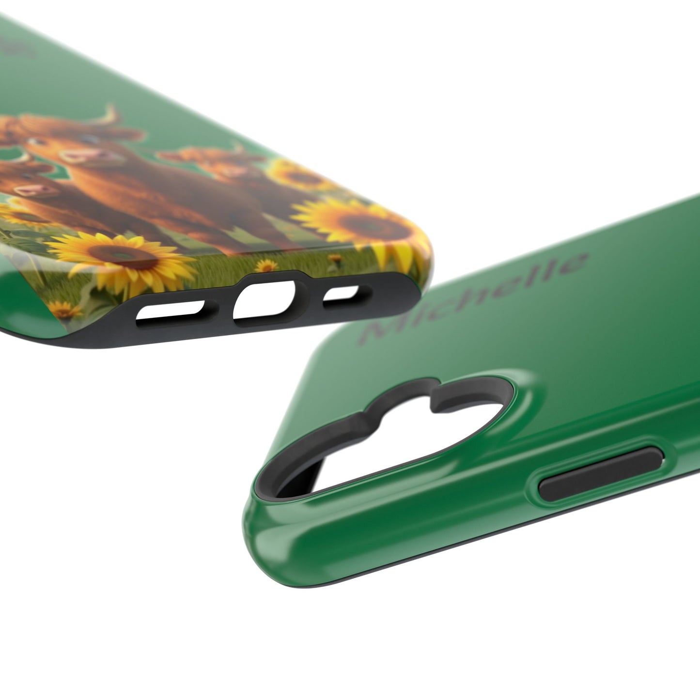 Personalized Highland Cow Phone Case - Custom Name Farm Animal Gift | Cute Green iPhone Cases for Women & Girls