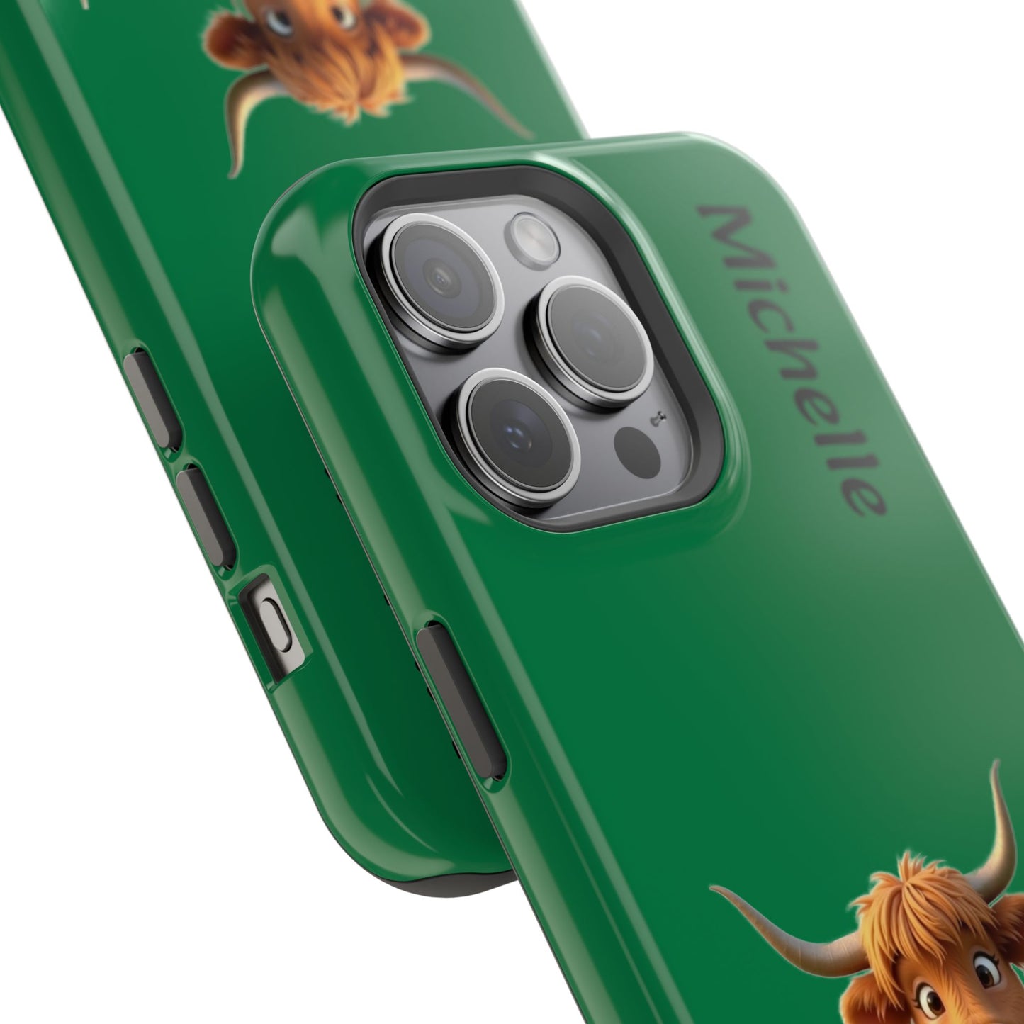 Personalized Highland Cow Phone Case - Custom Name Farm Animal Gift | Cute Green iPhone Cases for Women & Girls