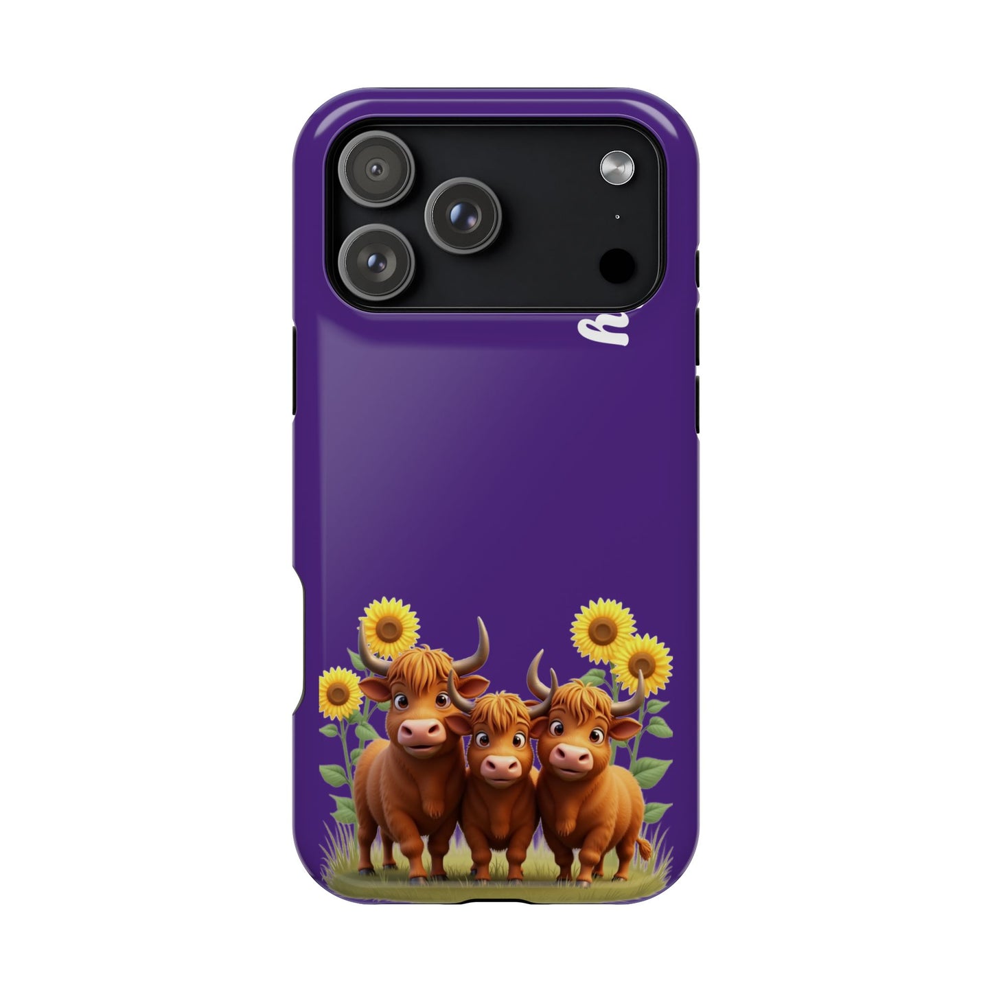 Personalized Purple Highland Cow Phone Case - Custom Name Farm Animal Gift | Cute Purple iPhone Cases for Women & Girls