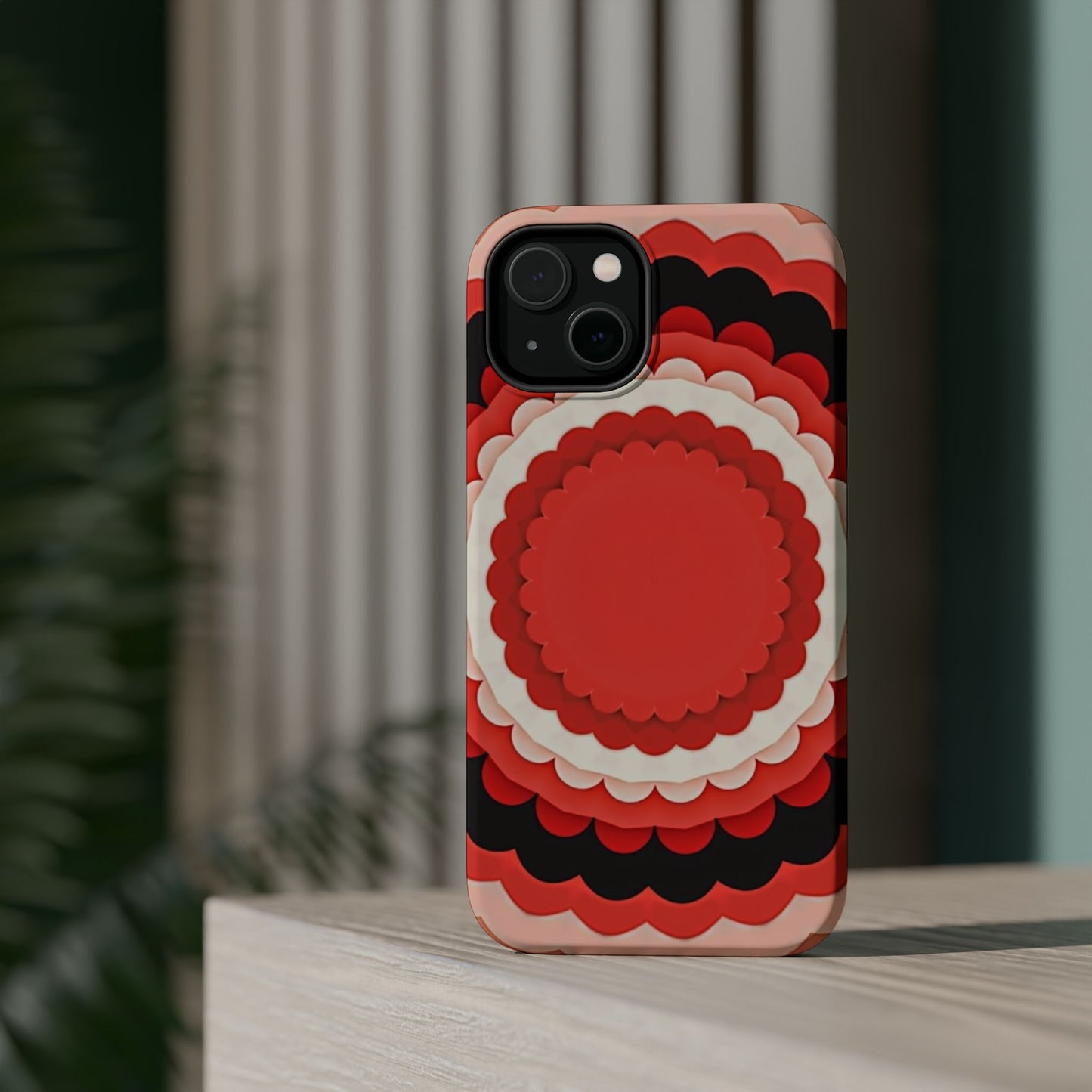 Red Floral iPhone Case - Bold Scalloped Design, Aesthetic Gift Idea