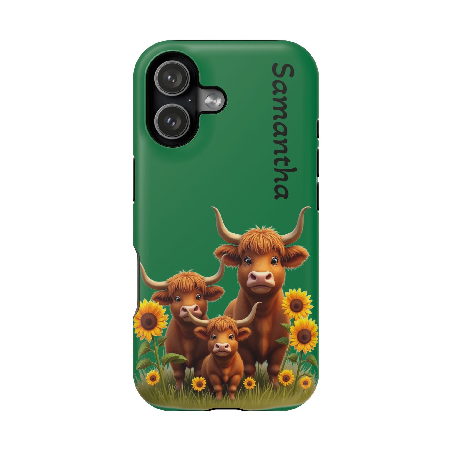 Personalized Highland Cow Phone Case - Custom Name Farm Animal Gift | Cute Green iPhone Cases for Women & Girls