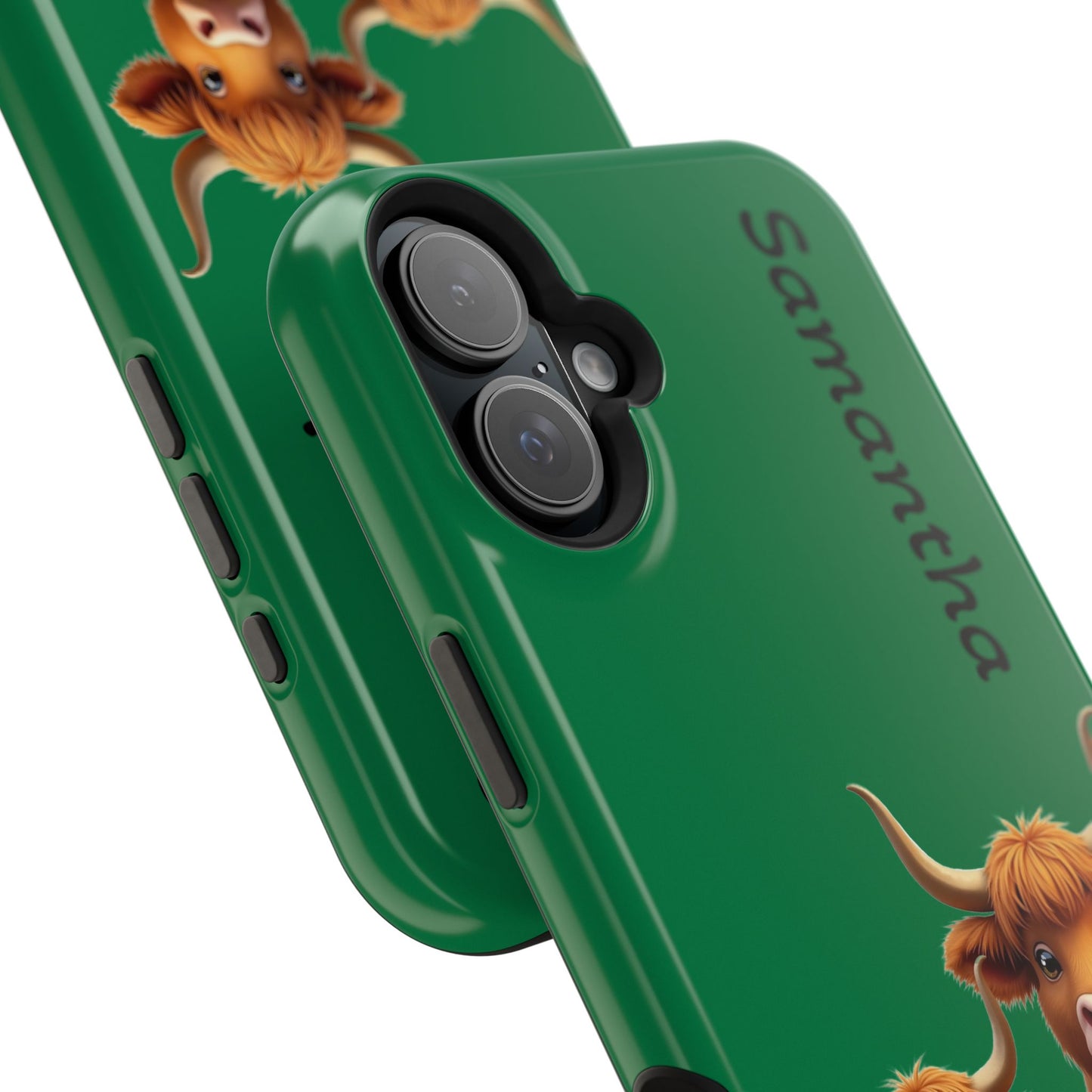 Personalized Highland Cow Phone Case - Custom Name Farm Animal Gift | Cute Green iPhone Cases for Women & Girls