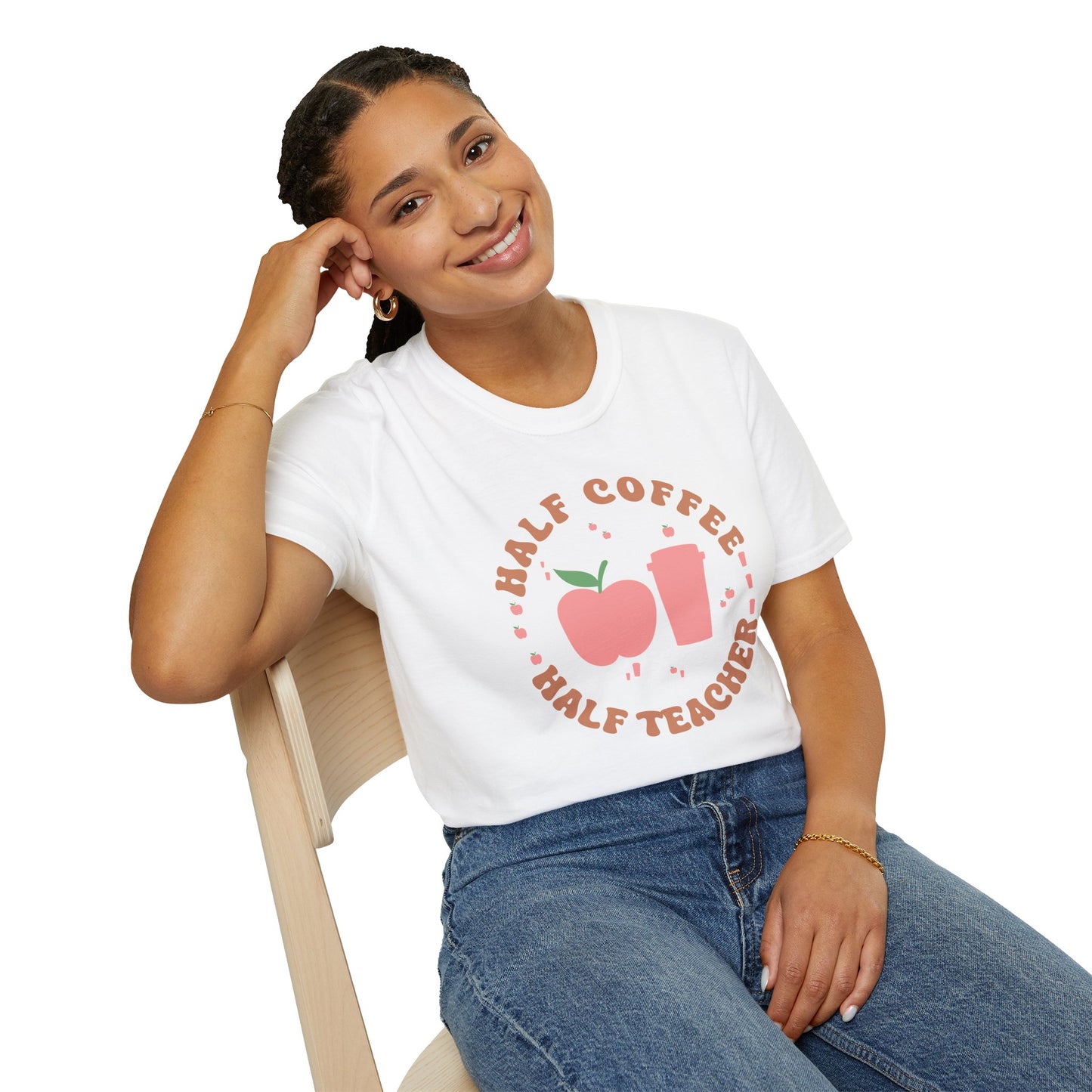 Teacher Shirt - “Half Coffee Half Teacher” Funny Tee, Gift for Educators, Cute Coffee Lover Top, Back to School Clothing