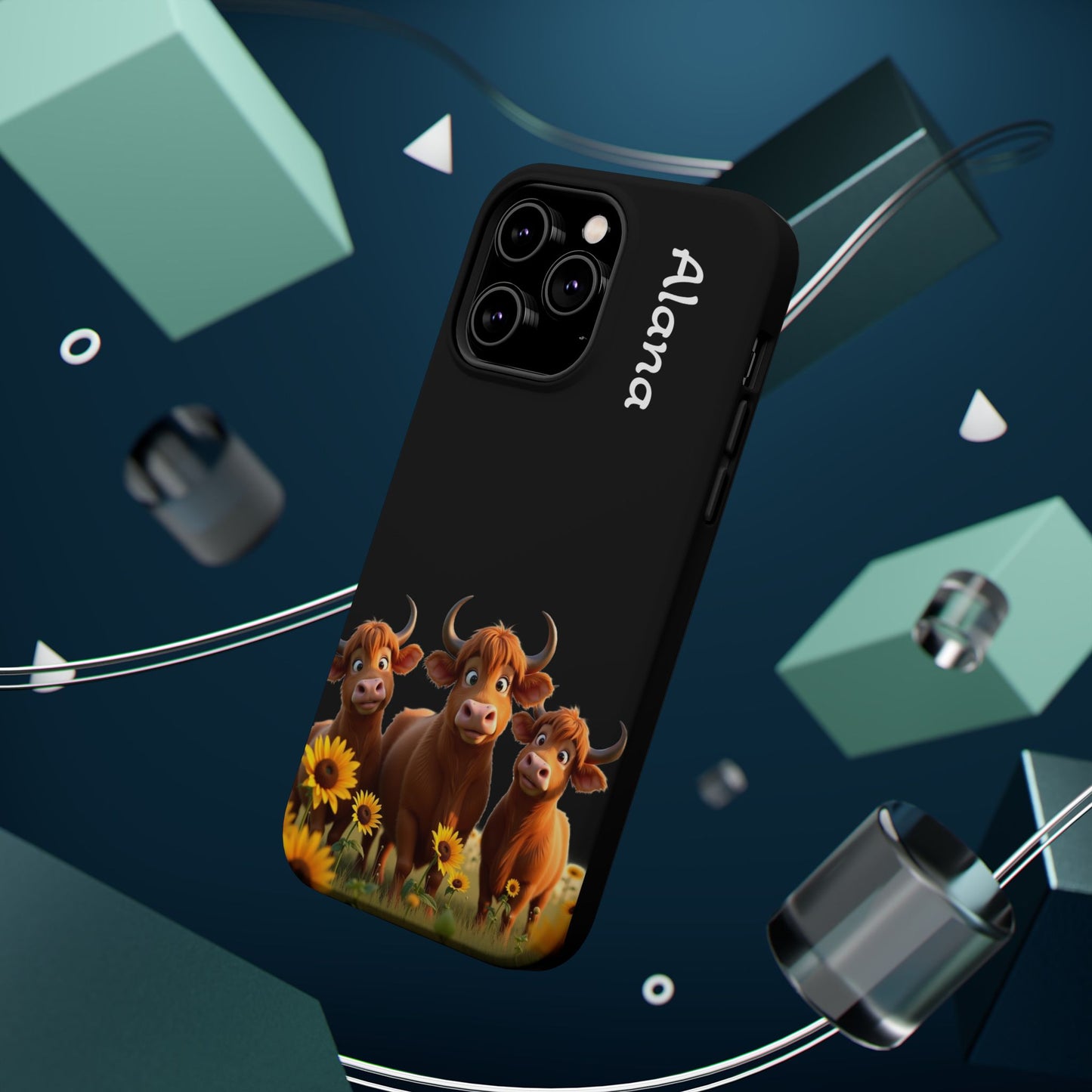 Personalized Highland Cow Phone Case - Custom Name Farm Animal Gift | Cute Black iPhone Cases for Women & Girls