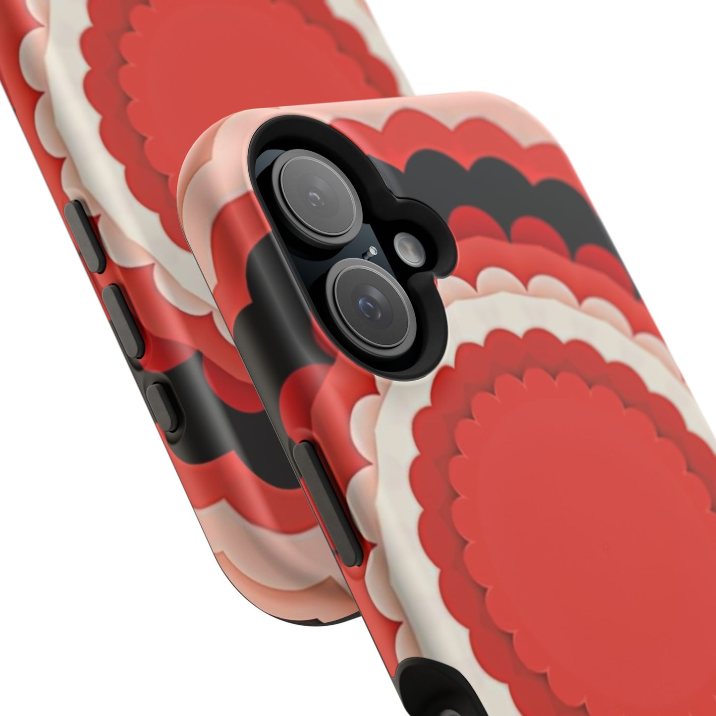 Red Floral iPhone Case - Bold Scalloped Design, Aesthetic Gift Idea