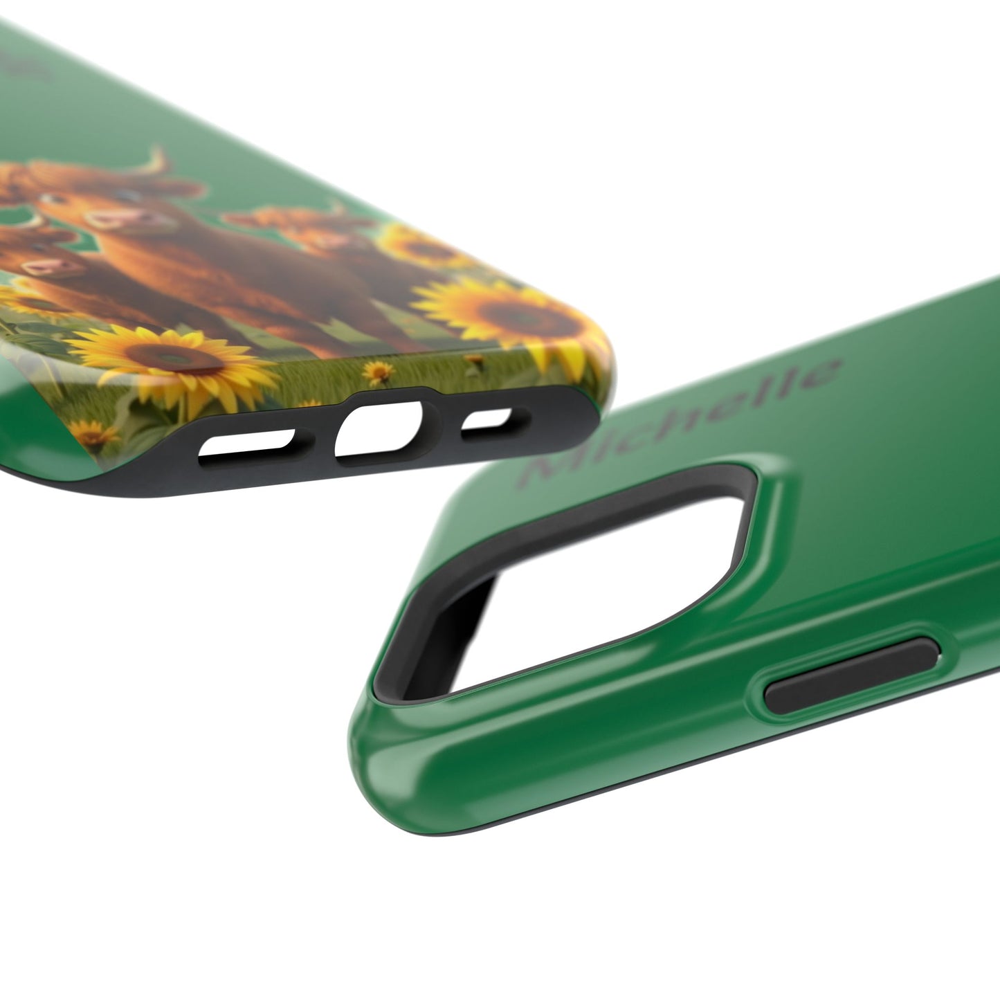 Personalized Highland Cow Phone Case - Custom Name Farm Animal Gift | Cute Green iPhone Cases for Women & Girls