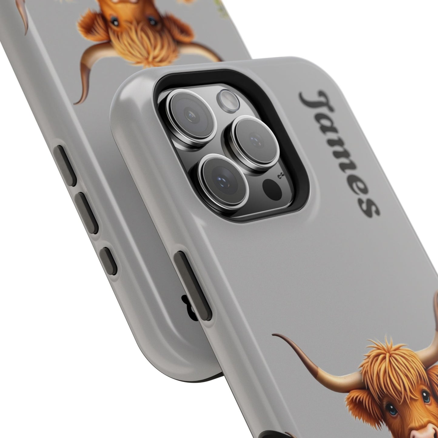 Personalized Gray Highland Cow Phone Case - Custom Name Farm Animal Gift | Cute Gray iPhone Cases for Women & Girls