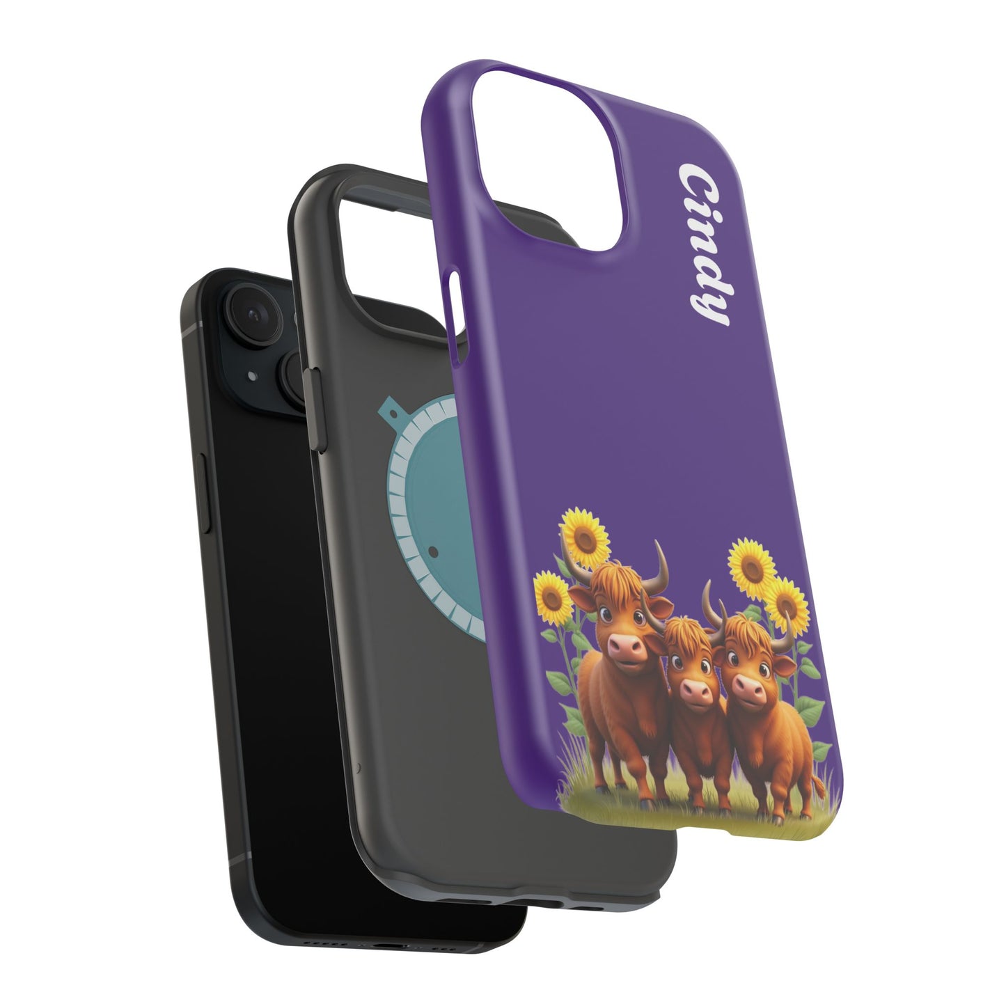 Personalized Purple Highland Cow Phone Case - Custom Name Farm Animal Gift | Cute Purple iPhone Cases for Women & Girls