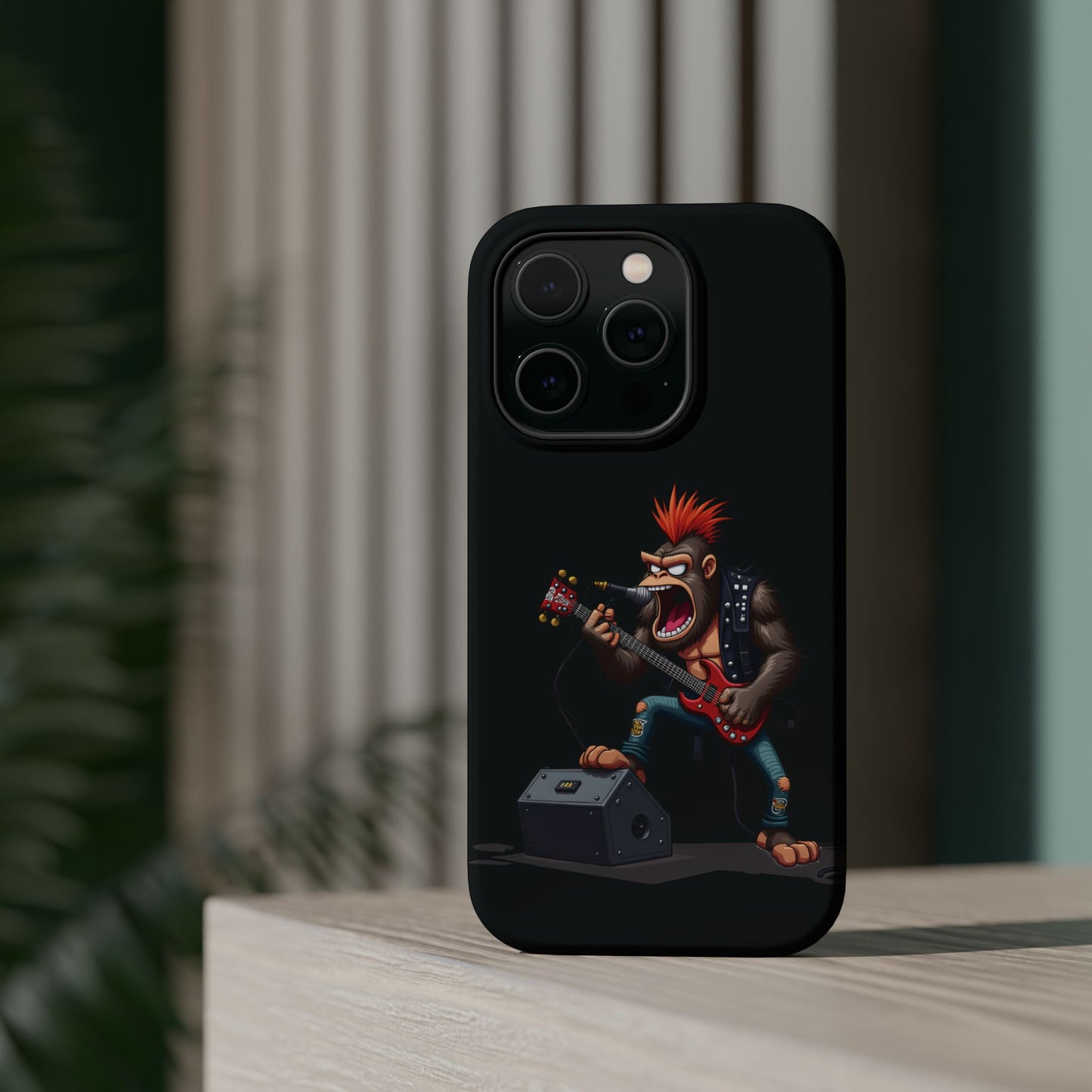 Punk Rock Gorilla iPhone Case - Funny Music Gift, Edgy Aesthetic, Animal Lover Gift