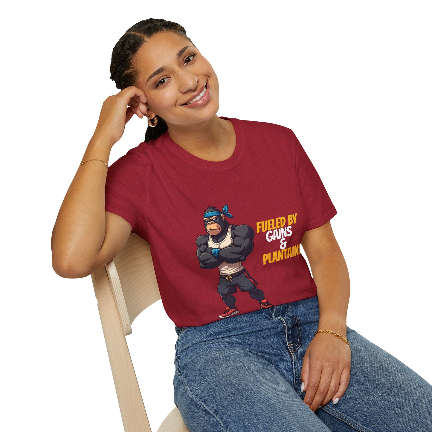 Fueled by Gains & Plantains β Funny Gym Gorilla T-Shirt