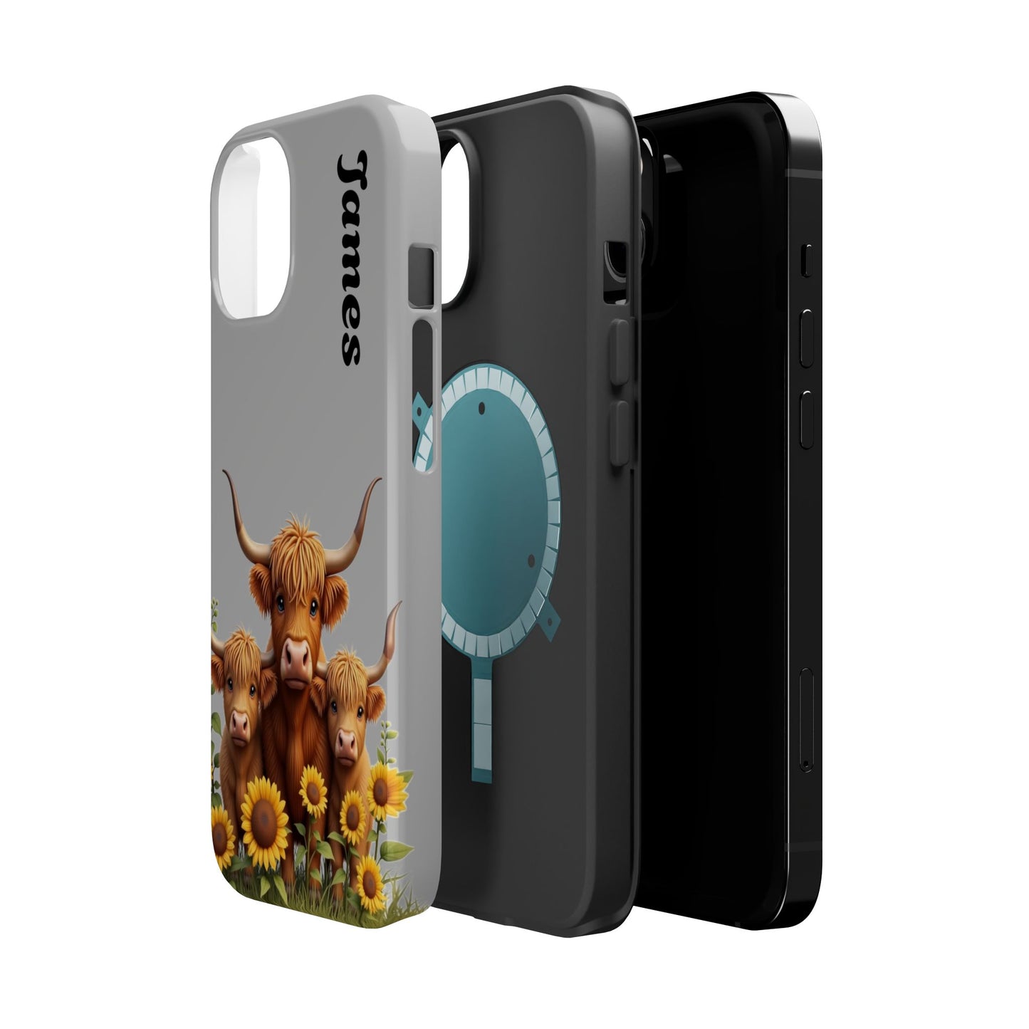 Personalized Gray Highland Cow Phone Case - Custom Name Farm Animal Gift | Cute Gray iPhone Cases for Women & Girls