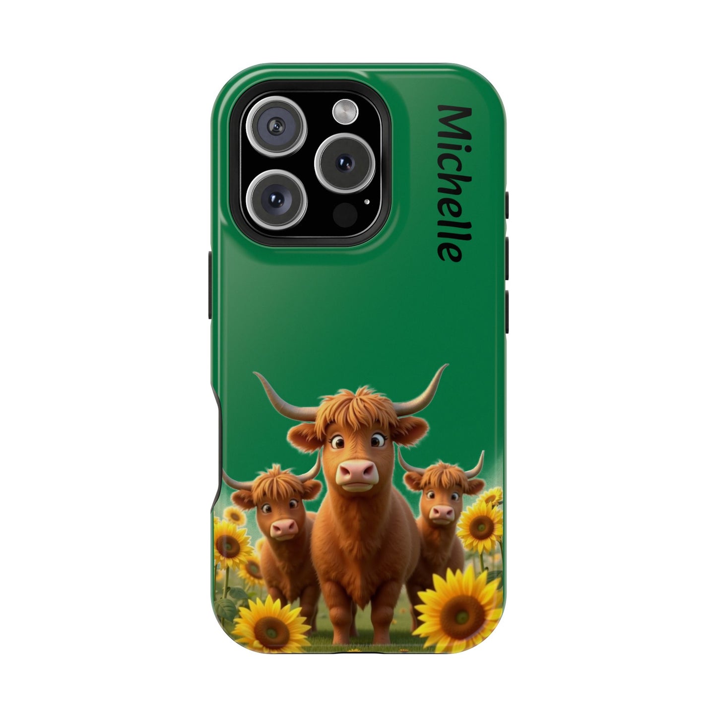 Personalized Highland Cow Phone Case - Custom Name Farm Animal Gift | Cute Green iPhone Cases for Women & Girls