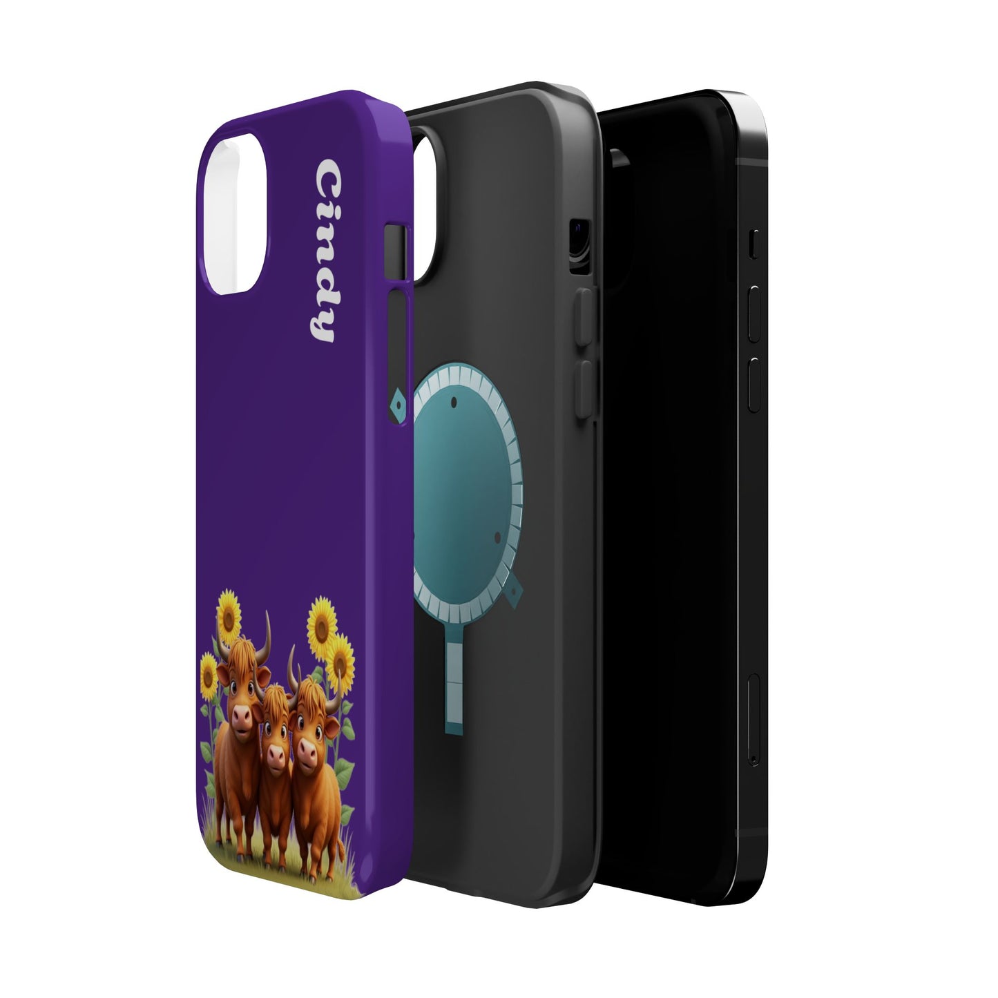 Personalized Purple Highland Cow Phone Case - Custom Name Farm Animal Gift | Cute Purple iPhone Cases for Women & Girls