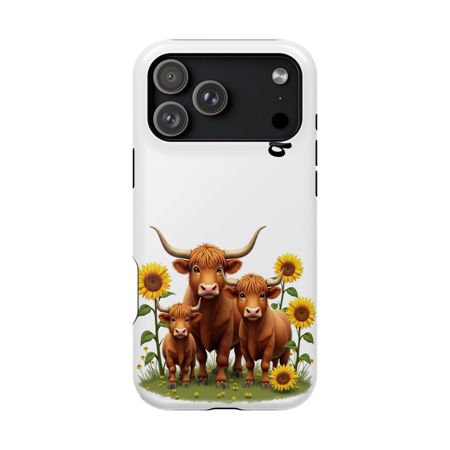 Personalized White Highland Cow Phone Case - Custom Name Farm Animal Gift | Cute Sunflower Cases for Women & Girls