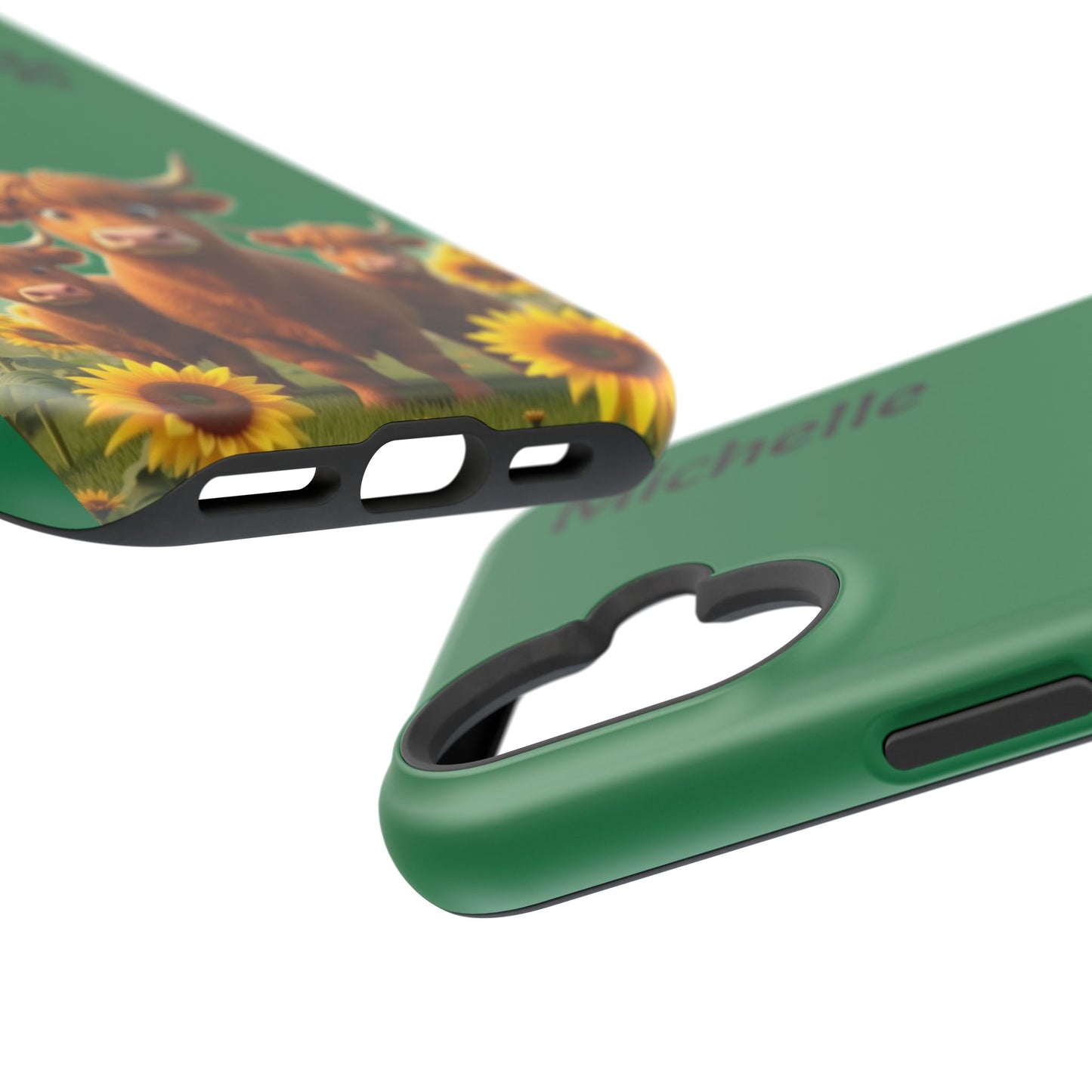Personalized Highland Cow Phone Case - Custom Name Farm Animal Gift | Cute Green iPhone Cases for Women & Girls