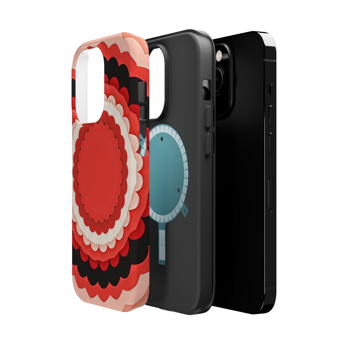 Red Floral iPhone Case - Bold Scalloped Design, Aesthetic Gift Idea