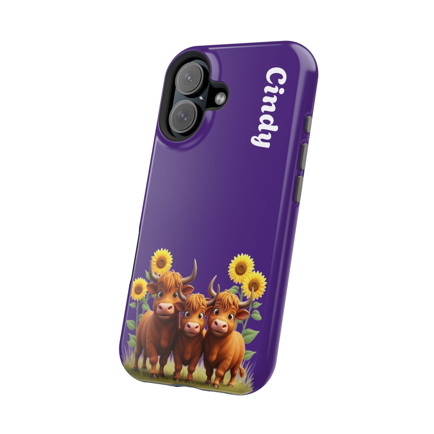 Personalized Purple Highland Cow Phone Case - Custom Name Farm Animal Gift | Cute Purple iPhone Cases for Women & Girls