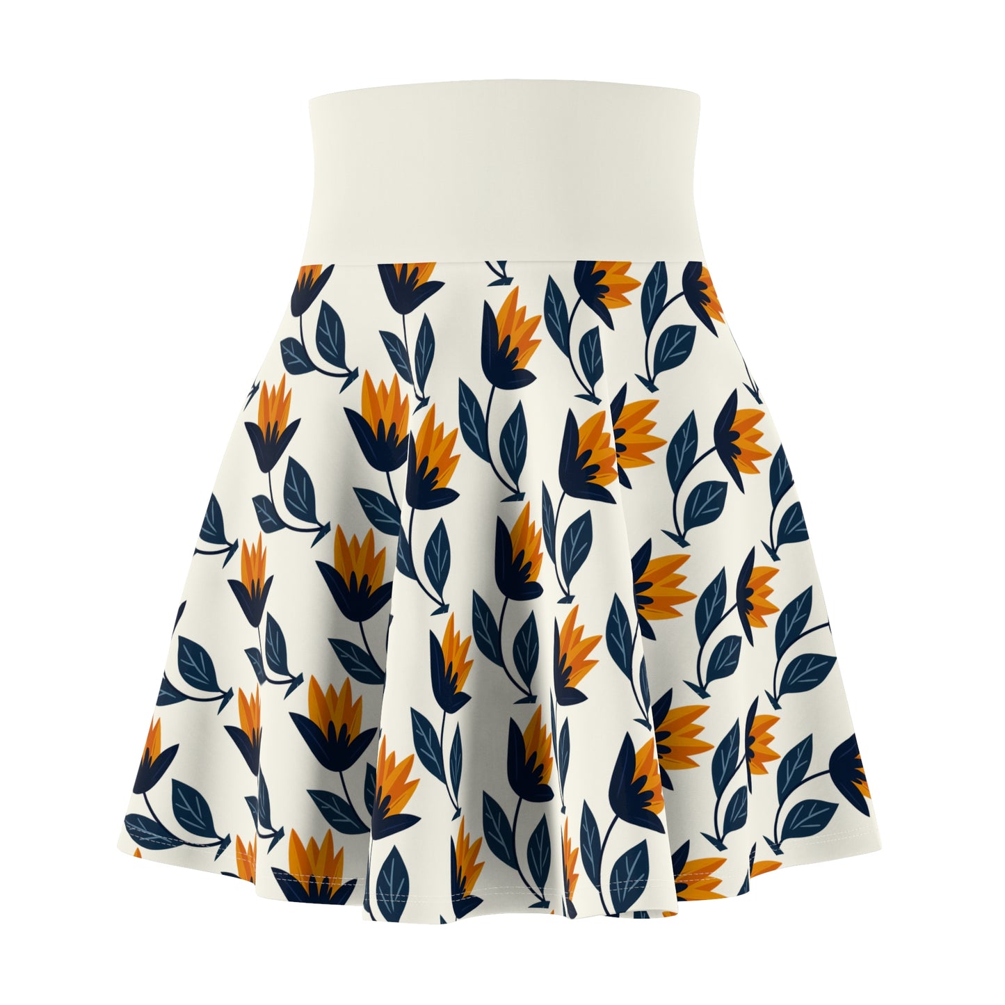 Golden Tulips Skater Skirt - Elegant Florals in Navy & Amber